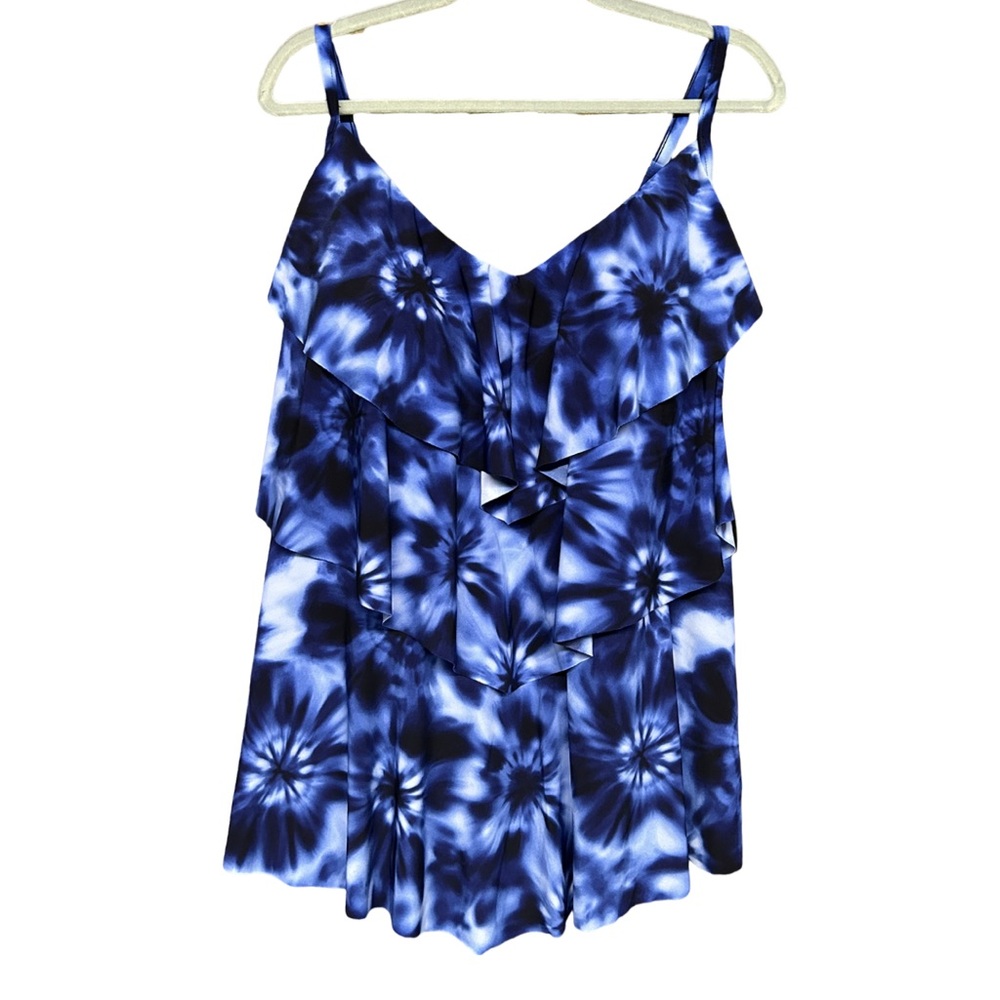 NWT Black & Blue Tie Dye Swim Top